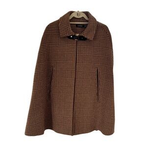 STUNNING Ralph Lauren Brown Wool Blend Herringbone Check Cape, XS SMALL